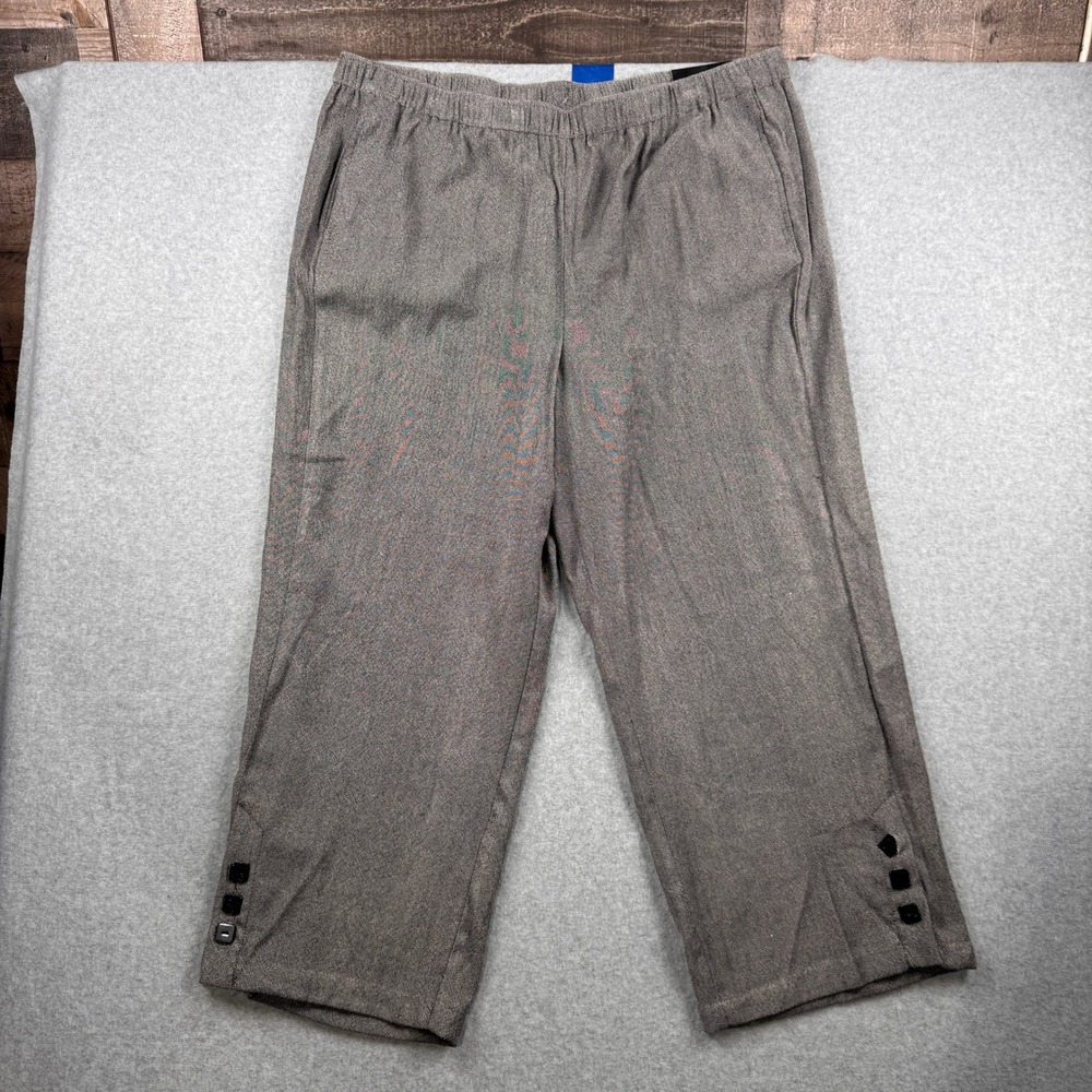 Alfred‎ Dunner Pants Womens 20W Gray Relaxed Pull On Crop Wide Leg Plus Size NEW